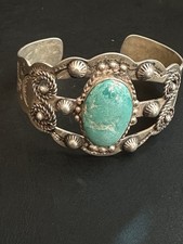 Old Fred Harvey Double Thunderbird Sterling Silver Turquoise Cuff Bracelet 1950s - Additional view 8