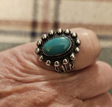 Vintage Native American Fred Harvey Era Sterling Turquoise Ring Size 5 1/4 - Additional view 8