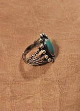 Vintage Native American Fred Harvey Era Sterling Turquoise Ring Size 5 1/4
