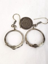 Vintage Navajo Old Pawn Snake Eyes Peyote Sterling Fred Harvey 1920s Earrings - Additional view 5