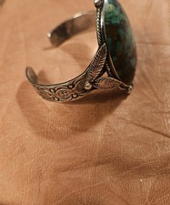 VNTG Large Handcrafted Fred Harvey Era Sterling Turquoise Stamped Cuff Bracelet - Additional view 2