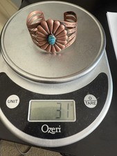 Vintage Fred Harvey Solid Copper & Turquoise Womens Cuff Bracelet - Additional view 7