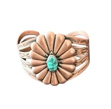 Vintage Fred Harvey Solid Copper & Turquoise Womens Cuff Bracelet