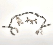 Vintage Fred Harvey Era 4 Sterling Silver Charms & Bracelet  Needs Repairing  - Additional view 1