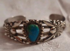 Native American FRED HARVEY Navajo Turquoise Sterling Silver bracelet Signed - Additional view 1