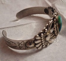 Native American FRED HARVEY Navajo Turquoise Sterling Silver bracelet Signed - Additional view 4