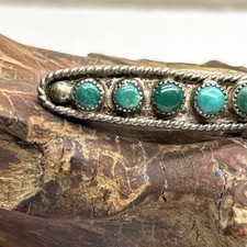 Native Sterling Silver Barrette With 7 Turquoise Stones Fred Harvey Era Unsigned - Additional view 1
