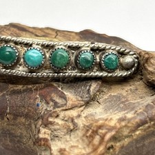 Native Sterling Silver Barrette With 7 Turquoise Stones Fred Harvey Era Unsigned - Additional view 2