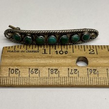 Native Sterling Silver Barrette With 7 Turquoise Stones Fred Harvey Era Unsigned - Additional view 6