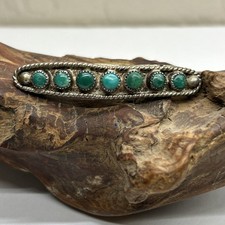 Native Sterling Silver Barrette With 7 Turquoise Stones Fred Harvey Era Unsigned