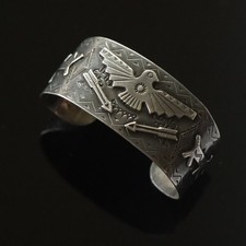 Vtg Navajo style Fred Harvey era Large Sterling Silver Thunderbird Cuff c1950