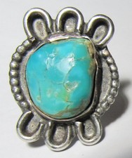 CHUNKY Vintage Fred Harvey Era Navajo Sterling Silver Turquoise NUGGET Ring sz9 - Additional view 1