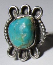 CHUNKY Vintage Fred Harvey Era Navajo Sterling Silver Turquoise NUGGET Ring sz9 - Additional view 2