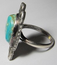 CHUNKY Vintage Fred Harvey Era Navajo Sterling Silver Turquoise NUGGET Ring sz9 - Additional view 11