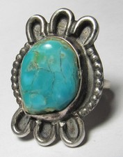 CHUNKY Vintage Fred Harvey Era Navajo Sterling Silver Turquoise NUGGET Ring sz9 - Additional view 13