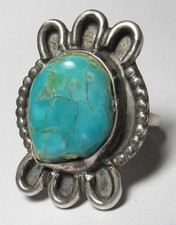 CHUNKY Vintage Fred Harvey Era Navajo Sterling Silver Turquoise NUGGET Ring sz9 - Additional view 14