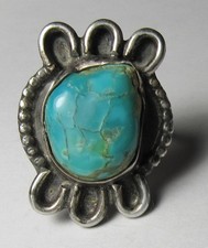 CHUNKY Vintage Fred Harvey Era Navajo Sterling Silver Turquoise NUGGET Ring sz9 - Additional view 15