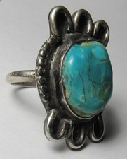 CHUNKY Vintage Fred Harvey Era Navajo Sterling Silver Turquoise NUGGET Ring sz9 - Additional view 16