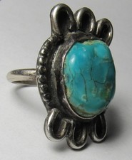 CHUNKY Vintage Fred Harvey Era Navajo Sterling Silver Turquoise NUGGET Ring sz9 - Additional view 17