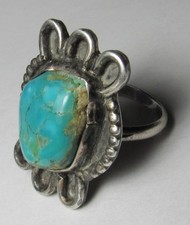 CHUNKY Vintage Fred Harvey Era Navajo Sterling Silver Turquoise NUGGET Ring sz9 - Additional view 18