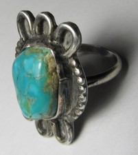 CHUNKY Vintage Fred Harvey Era Navajo Sterling Silver Turquoise NUGGET Ring sz9 - Additional view 19