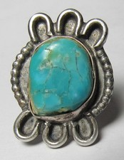 CHUNKY Vintage Fred Harvey Era Navajo Sterling Silver Turquoise NUGGET Ring sz9 - Additional view 3