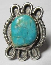 CHUNKY Vintage Fred Harvey Era Navajo Sterling Silver Turquoise NUGGET Ring sz9 - Additional view 4