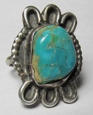 CHUNKY Vintage Fred Harvey Era Navajo Sterling Silver Turquoise NUGGET Ring sz9 - Additional view 5