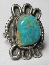 CHUNKY Vintage Fred Harvey Era Navajo Sterling Silver Turquoise NUGGET Ring sz9 - Additional view 6