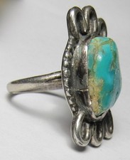 CHUNKY Vintage Fred Harvey Era Navajo Sterling Silver Turquoise NUGGET Ring sz9 - Additional view 7