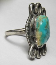 CHUNKY Vintage Fred Harvey Era Navajo Sterling Silver Turquoise NUGGET Ring sz9 - Additional view 8