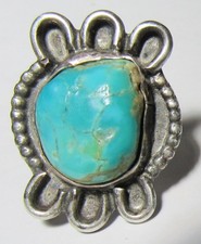 CHUNKY Vintage Fred Harvey Era Navajo Sterling Silver Turquoise NUGGET Ring sz9