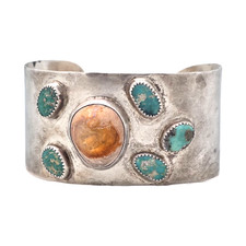 FRED HARVEY ERA SIGNED NAVAJO STERLING TURQUOISE 6" BRACELET 42.7GR #5288