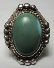 Fred Harvey Era Navajo Sterling Silver GREEN Turquoise NATIVE AMERICAN Ring s5.5 - Additional view 1