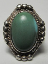 Fred Harvey Era Navajo Sterling Silver GREEN Turquoise NATIVE AMERICAN Ring s5.5 - Additional view 2