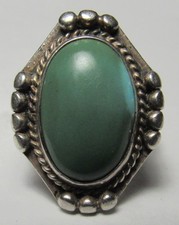 Fred Harvey Era Navajo Sterling Silver GREEN Turquoise NATIVE AMERICAN Ring s5.5