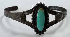 Vintage Fred Harvey Era Sterling Silver Stamped Turquoise Cuff Bracelet [105GCS]