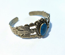 Vintage Navajo Silver & Turquoise Cuff Bracelet Fred Harvey Era Thunderbird - Additional view 1
