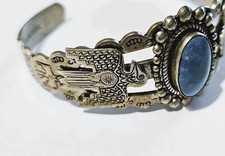Vintage Navajo Silver & Turquoise Cuff Bracelet Fred Harvey Era Thunderbird - Additional view 2