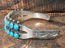 Native American Style Fred Harvey Era Vintage Cuff Sterling Faux Turquoise  - Additional view 2
