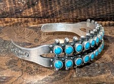 Native American Style Fred Harvey Era Vintage Cuff Sterling Faux Turquoise  - Additional view 4