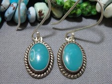 Fred Harvey NAVAJO Natural USA TURQUOISE Sterling Silver 1.5"Long EARRINGS