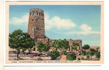 1940s Grand Canyon Fred Harvey Linen Postcard Watchtower @ Desert View-PP10
