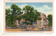 1940s Grand Canyon Fred Harvey Linen Postcard Wayside Museum of Archaeology-PP10