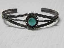 VINTAGE NAVAJO INDIAN 1940-50s FRED HARVEY STERLING SILVER TURQUOISE BRACELET