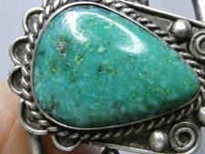 Fred Harvey Era NAVAJO Natural CARICO LAKE TURQUOISE Coin Silver Cuff Bracelet - Additional view 3