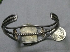 Fred Harvey Era NAVAJO Natural CARICO LAKE TURQUOISE Coin Silver Cuff Bracelet - Additional view 8