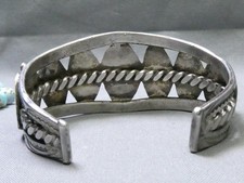 Fred Harvey Era NAVAJO Natural BLUE GEM TURQUOISE Coin Silver 63g Cuff Bracelet - Additional view 9