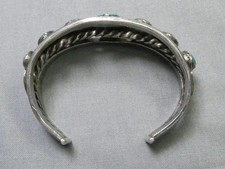 Fred Harvey Era NAVAJO Natural BLUE GEM TURQUOISE Coin Silver 63g Cuff Bracelet - Additional view 10