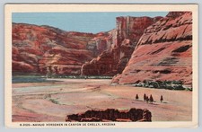 Postcard Fred Harvey Navajo Horsemen in Canyon De Chelly Arizona AZ Linen Card